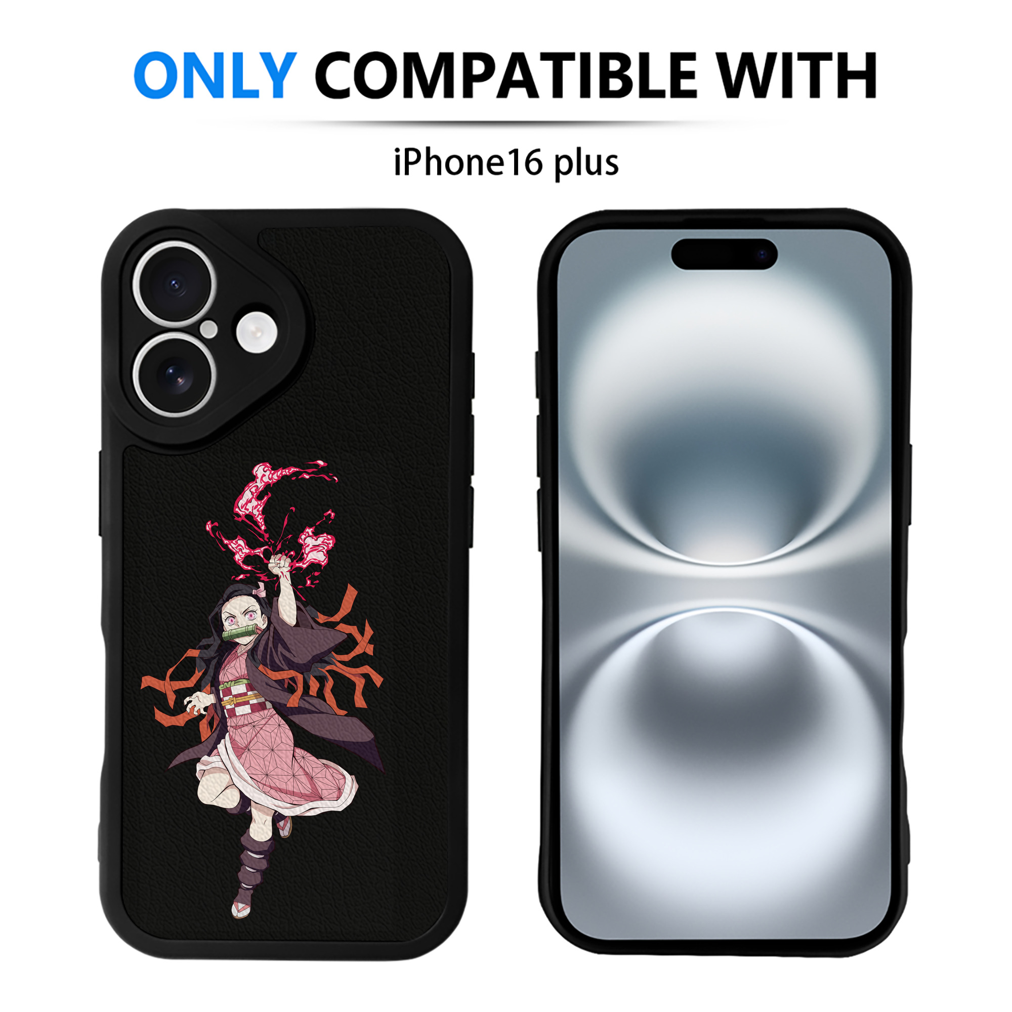 （画像用） 鬼滅の刃（きめつのやいば）竈門 禰󠄀豆子／かまど ねずこ Kamado Nezuko 【iPhone 16シリーズ対応】シリコンスマホケース（レザー調） 材質：シリコン
